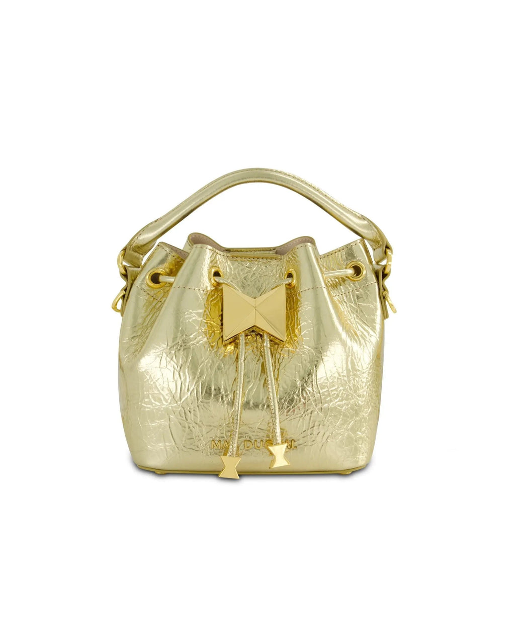 Gold Mini Crinkle Metallic Leather Bucket Bag