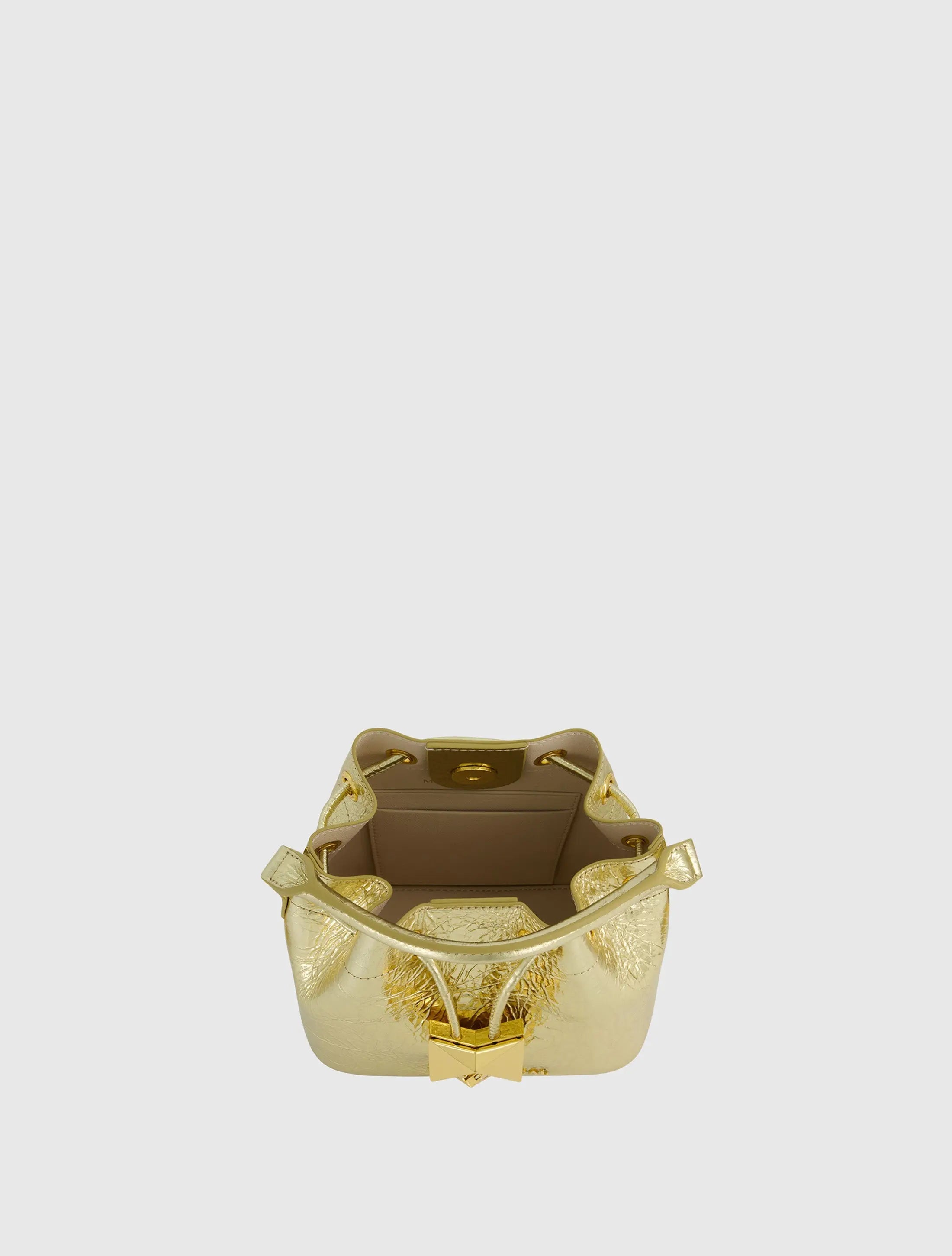 Gold Mini Crinkle Metallic Leather Bucket Bag