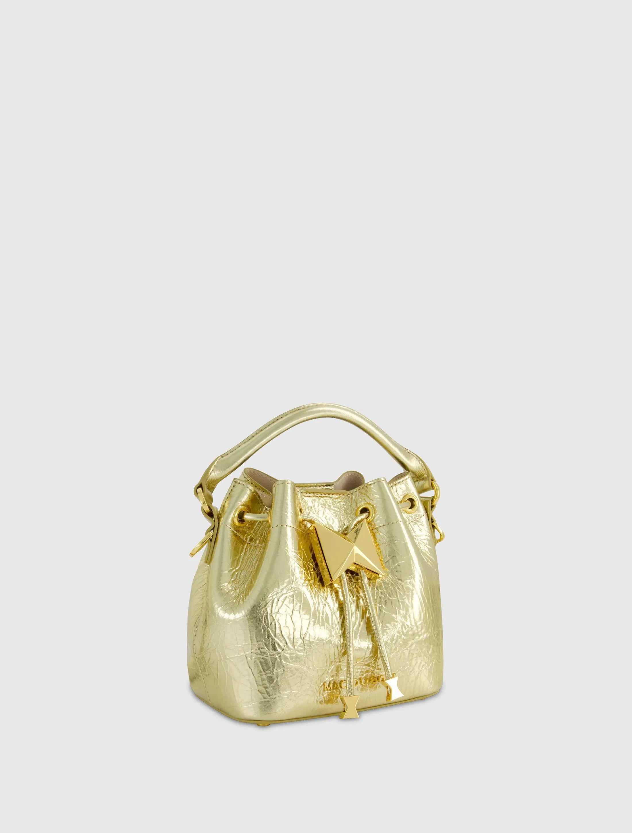 Gold Mini Crinkle Metallic Leather Bucket Bag