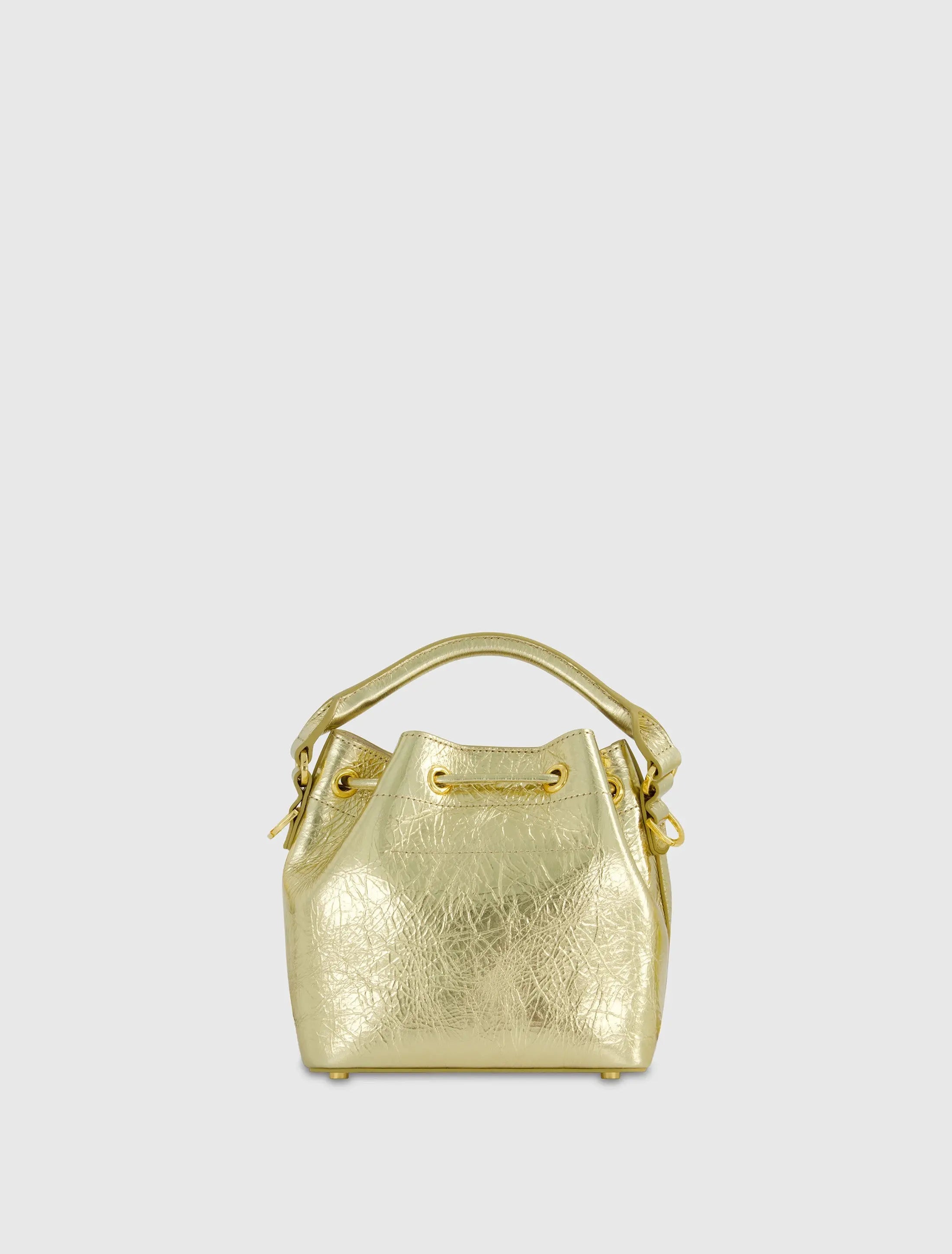 Gold Mini Crinkle Metallic Leather Bucket Bag