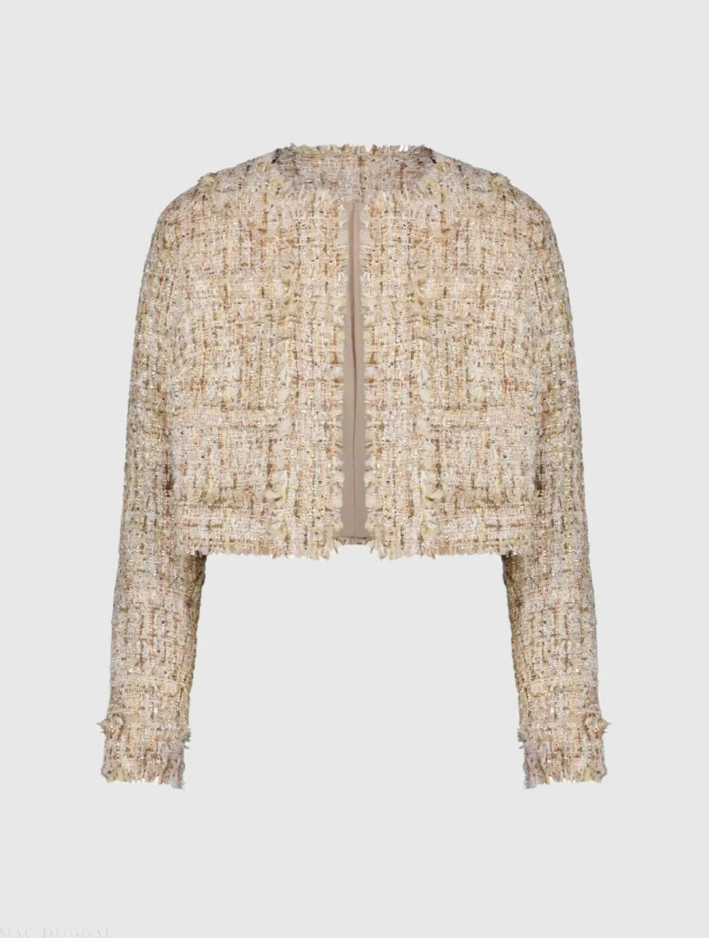 Beige Long Sleeve Cropped Boucle Jacket