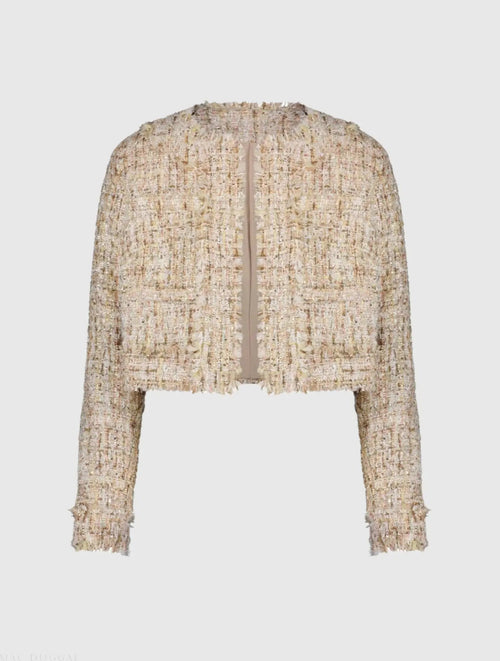 Beige Long Sleeve Cropped Boucle Jacket